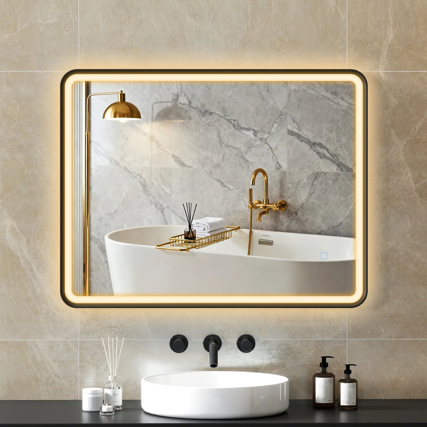 36" x 28" Bath Mirror, LED Lights, Wall Mounted, 3 Colors, Dimmable, Black Bath Accessories at Gallery Canada