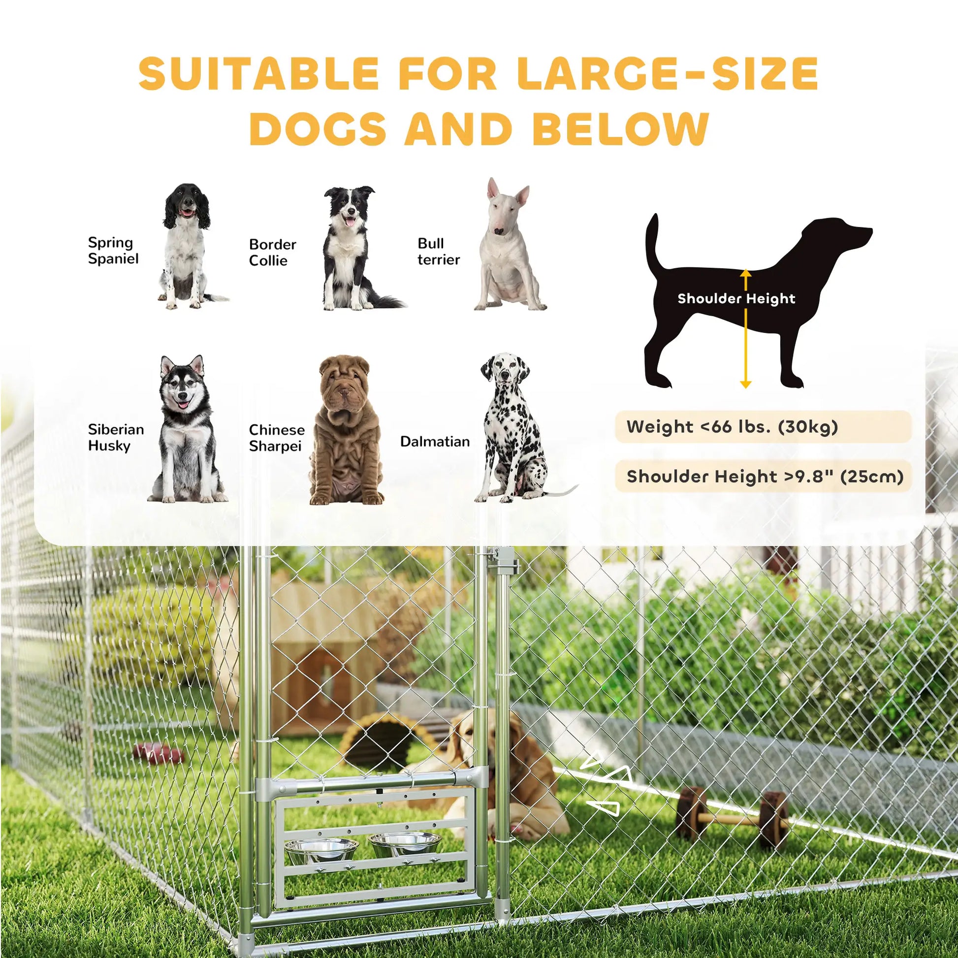 Outdoor Dog Run, Adjustable Bowls, Waterproof Cover, Escape-Proof Lock, 13.1' x 7.5' x 7.5' Houses, Kennels & Pens at Gallery Canada