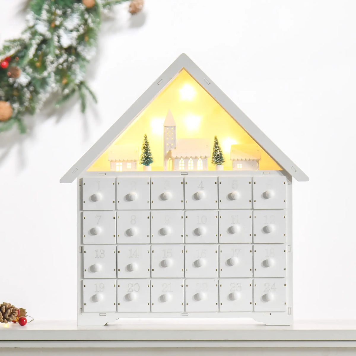 Christmas Advent Calendar, Light Up Wooden House, Countdown Drawer, White Christmas Advent Calendars at Gallery Canada