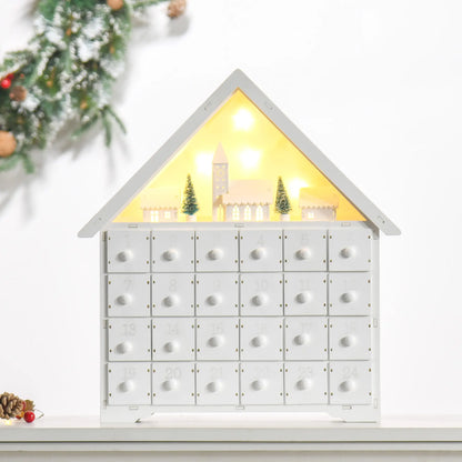 Christmas Advent Calendar, Light Up Wooden House, Countdown Drawer, White Christmas Advent Calendars at Gallery Canada