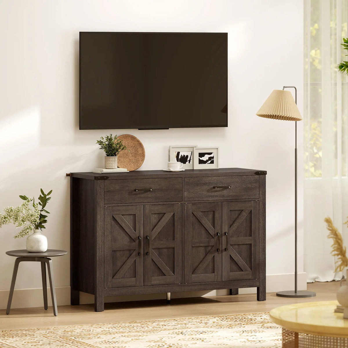 Sideboard Buffet Cabinet, Farmhouse Kitchen Storage, 2 Drawers and Shelves