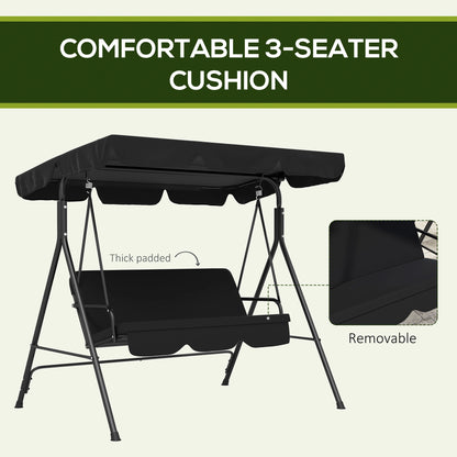 3-Seater Outdoor Porch Swing, Adjustable Canopy, Black Patio Swings with Stand at Gallery Canada