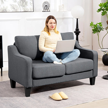 Modern Loveseat Sofa, Pocket Spring, Linen Upholstered, Charcoal Grey 2-Seater Sofas at Gallery Canada