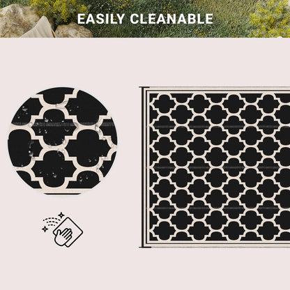 Reversible Outdoor RV Rug, 9' x 18', Patio Floor Mat, Black and Beige Outdoor Reversible Rugs at Gallery Canada