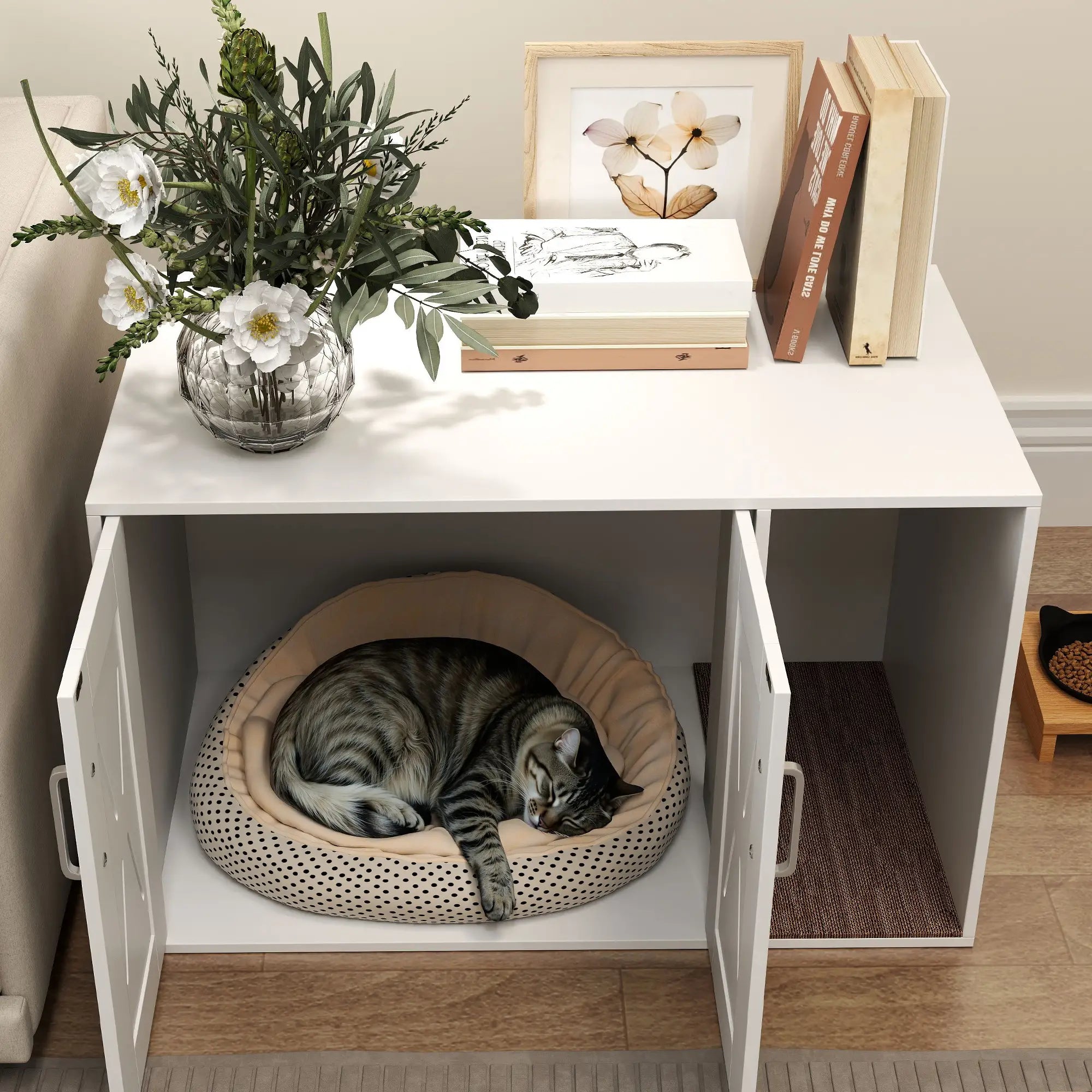 Hidden Cat Litter Box Enclosure with Scratching Board, 31.5