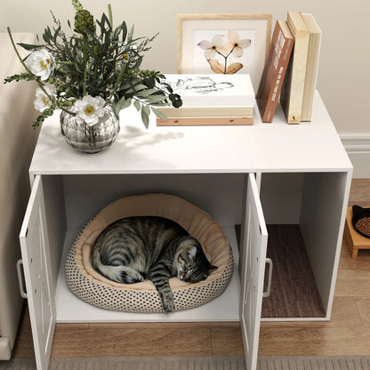 Hidden Cat Litter Box Enclosure with Scratching Board, 31.5" x 19" x 20", White Cat Litter Box Enclosures at Gallery Canada