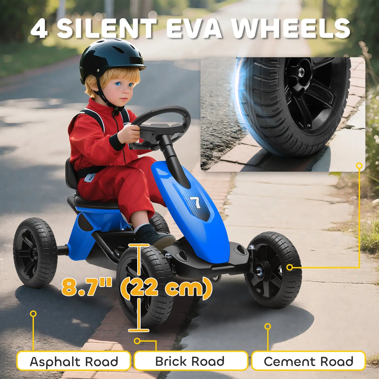 Kids Pedal Go Kart, 2-5 Years, Silent EVA Wheels, Metal Frame, Blue Pedal Go Karts for Kids at Gallery Canada