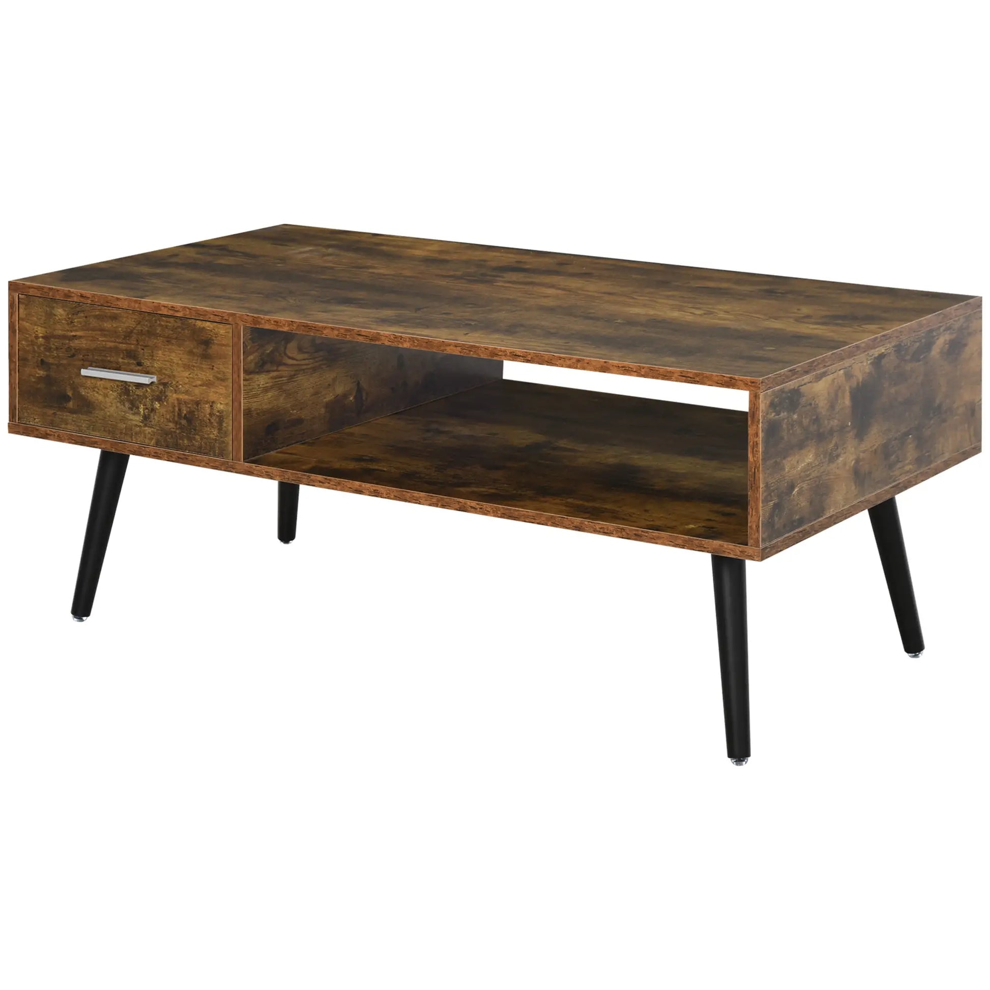 Retro Coffee Table with Storage, Vintage Wooden Side Table, Rustic Brown, Brown Coffee Tables at Gallery Canada