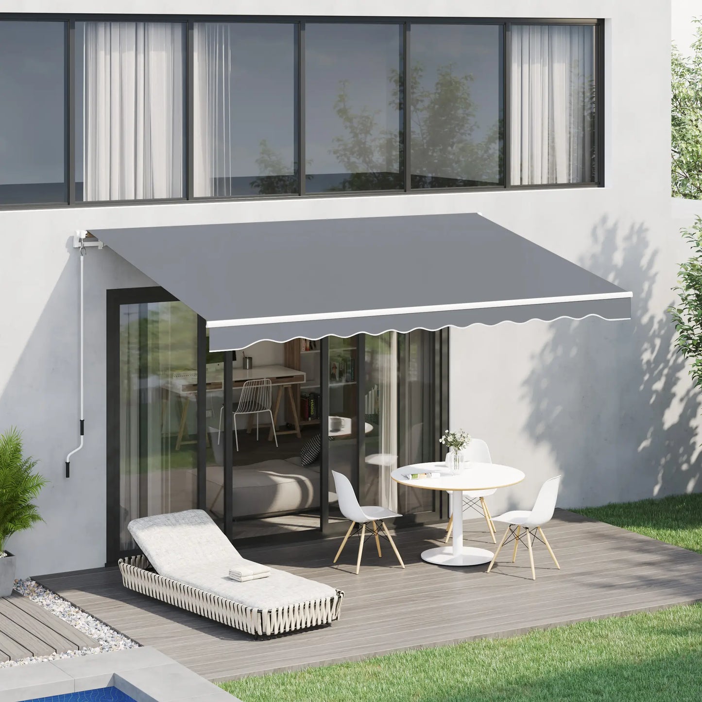 13' x 8' Manual Retractable Patio Awning, Sun Shade, Aluminum Frame, Grey Deck Awnings at Gallery Canada