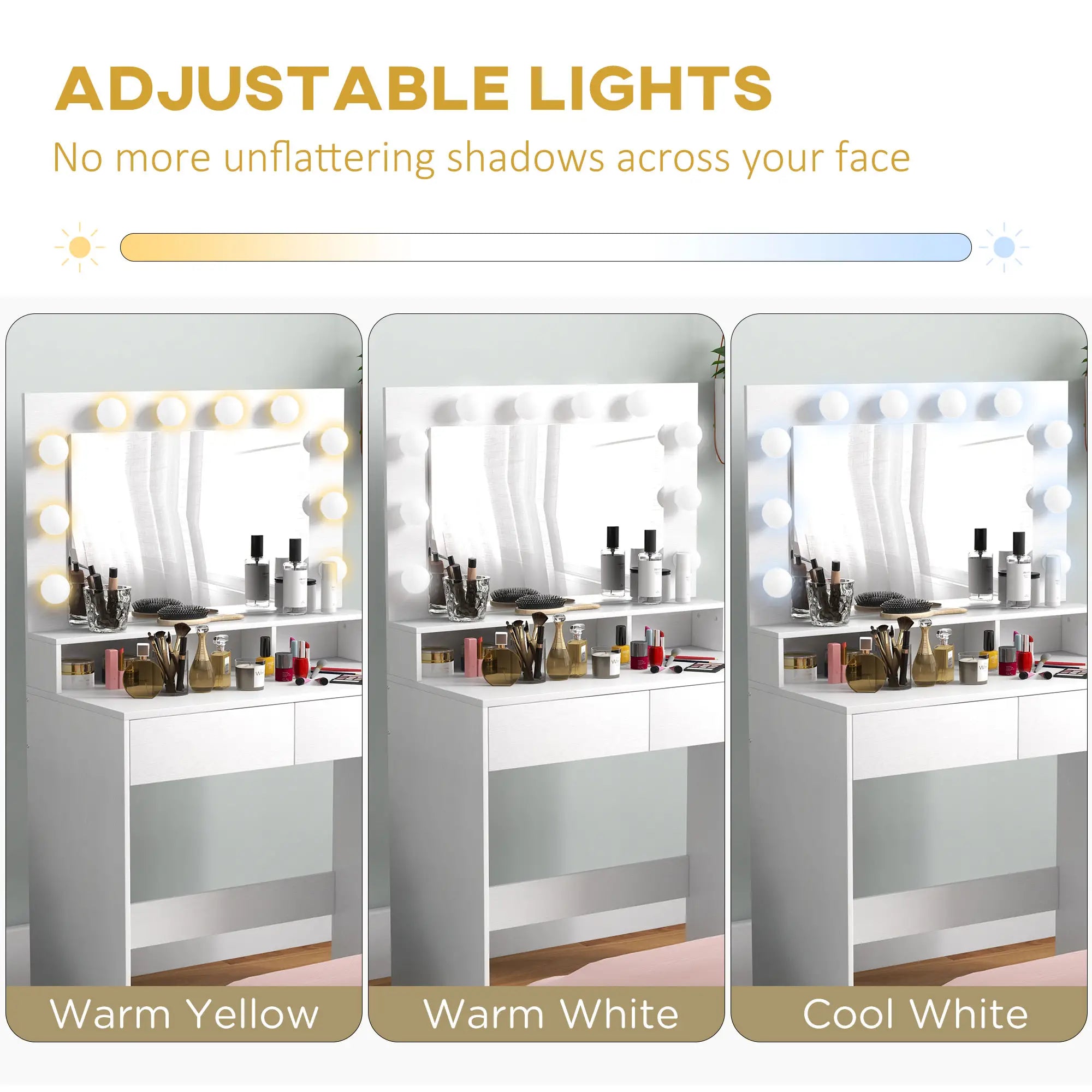 Vanity Table with LED Mirror, Drawers, for Bedroom, White Dressing & Vanity Tables at Gallery Canada