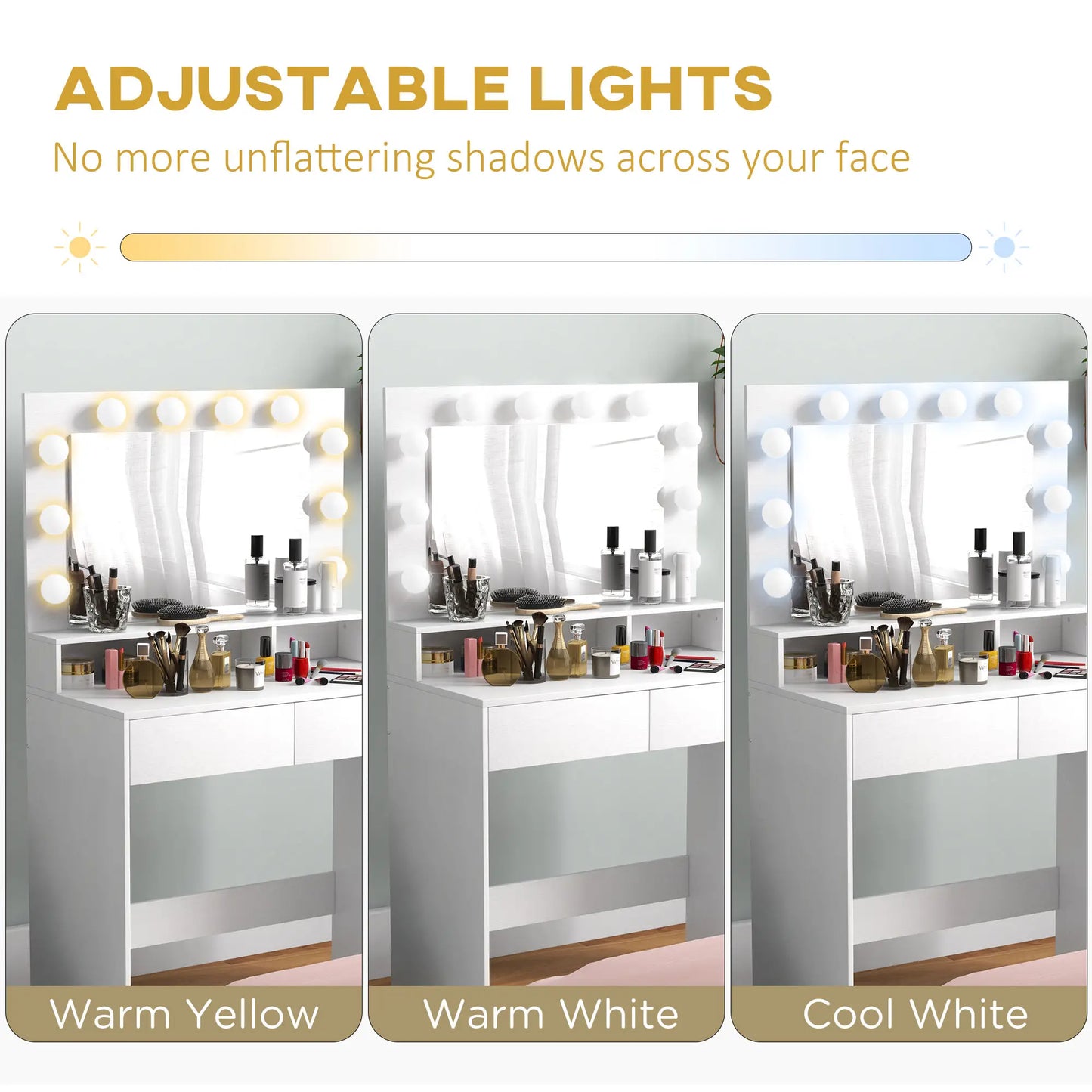 Vanity Table with LED Mirror, Drawers, for Bedroom, White Dressing & Vanity Tables at Gallery Canada