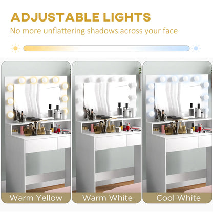 Vanity Table with LED Mirror, Drawers, for Bedroom, White Dressing & Vanity Tables at Gallery Canada