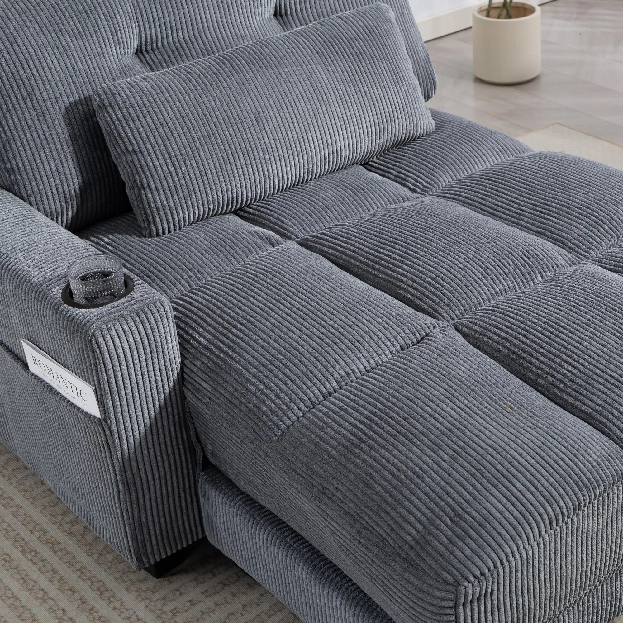 58 Inch Chaise Lounge, Oversized Corduroy Sofa Bed, Dark Grey Sofas & Reclining Chairs at Gallery Canada