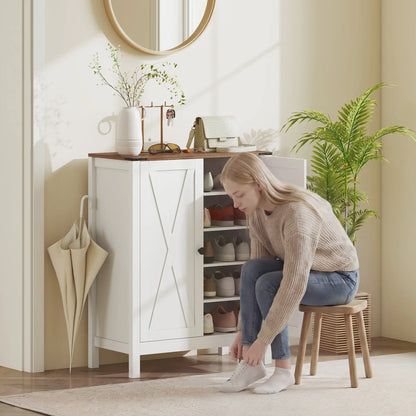 Shoe Cabinet With Barn Doors, Adjustable Shelves, Holds 15 Pairs, White Shoe Storage Cabinets & Racks at Gallery Canada