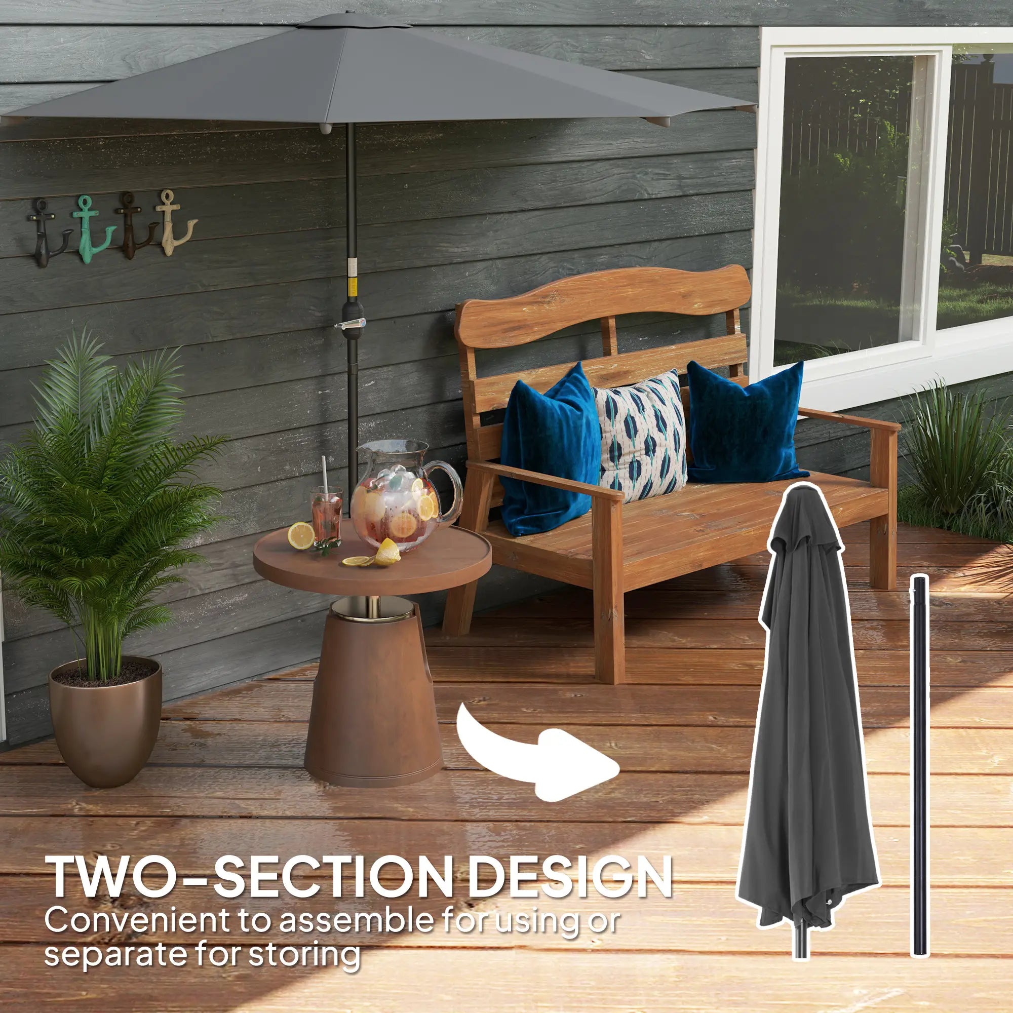 9.8ft Semi Round Patio Umbrella, Crank Handle, Top Vent, Dark Grey Half Round Umbrellas at Gallery Canada