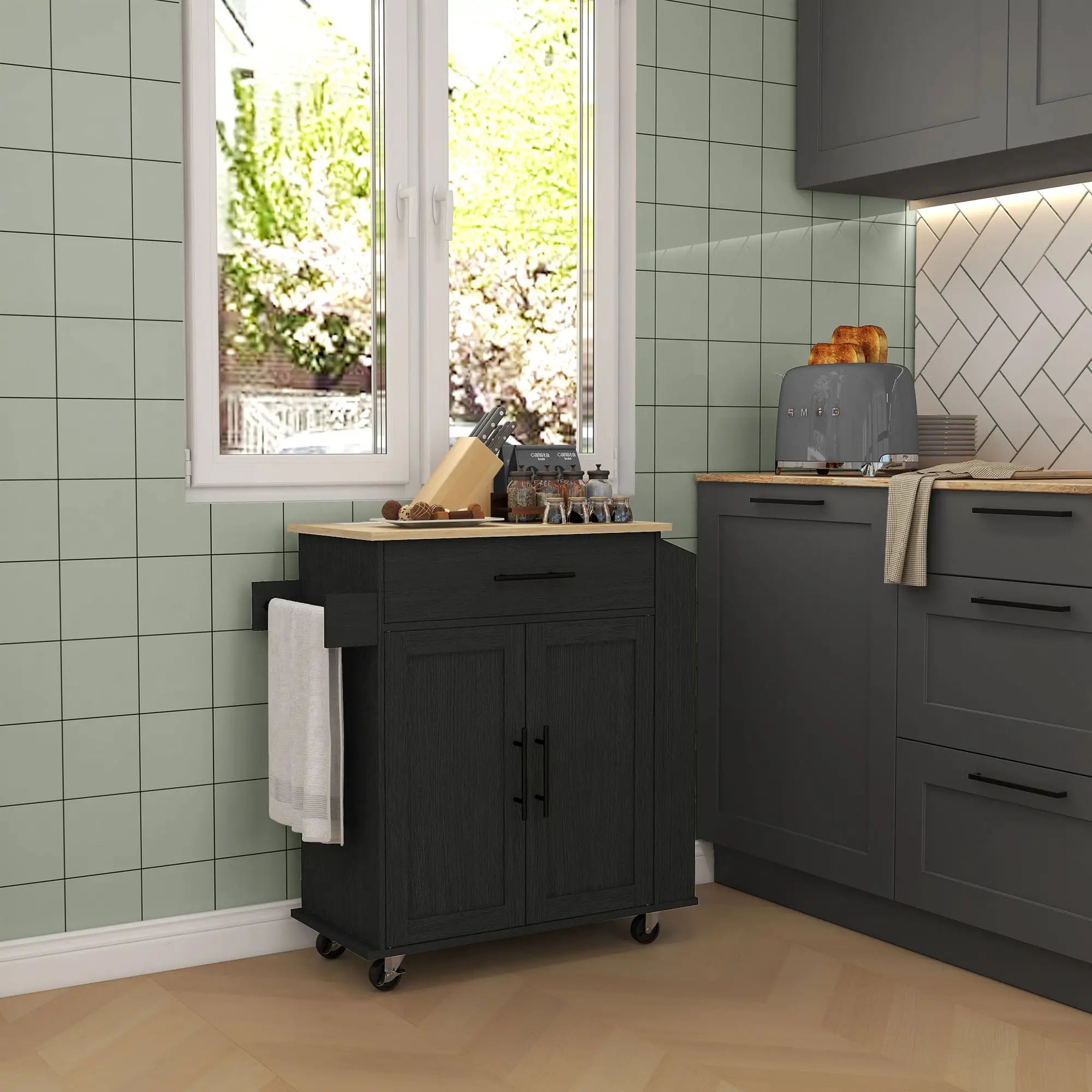 Rolling Island with Wheels for Kitchen, Kitchen Island on Rollers with Power Outlets, Drawer and Doors Kitchen Islands & Kitchen Carts at Gallery Canada