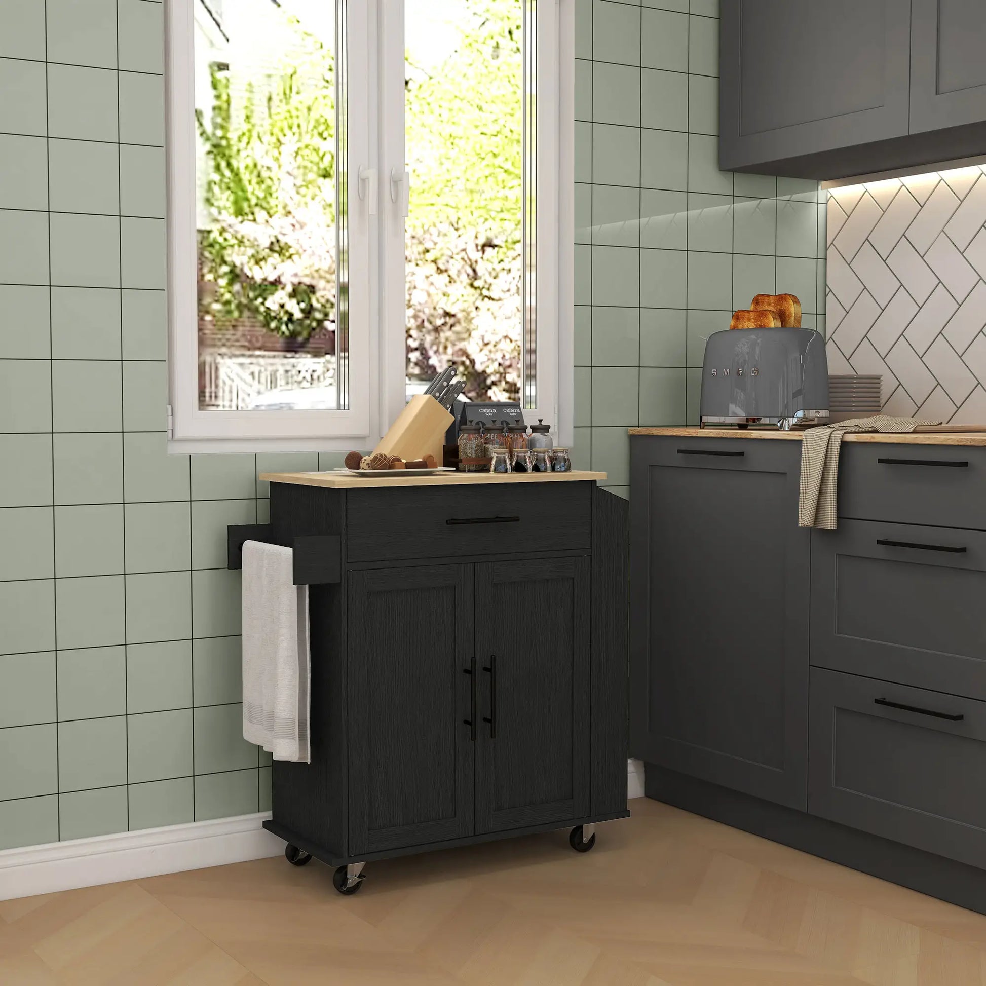 Rolling Island with Wheels for Kitchen, Kitchen Island on Rollers with Power Outlets, Drawer and Doors Kitchen Islands & Kitchen Carts at Gallery Canada