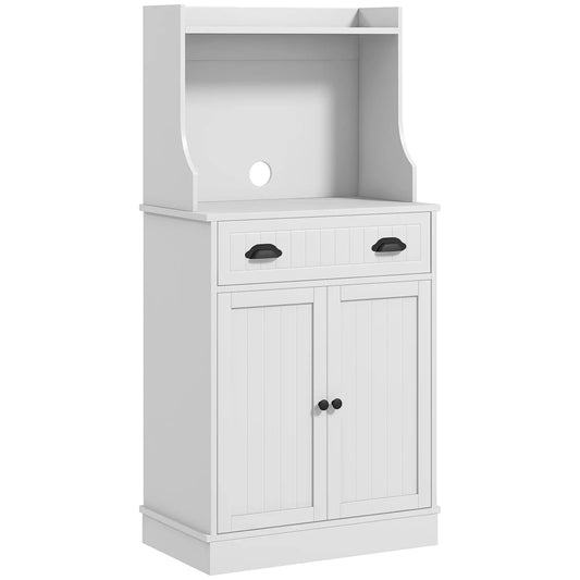 Microwave Cabinet, Kitchen Storage With Drawer, Adjustable Shelf, White