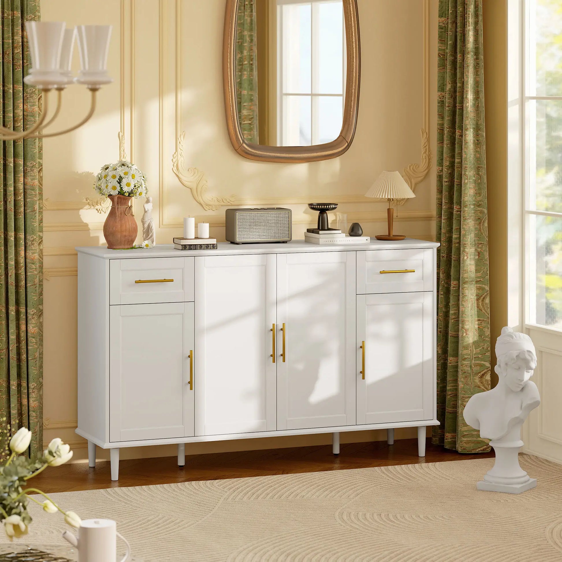 55" Buffet Cabinet, Soft-Close Doors, 2 Drawers, 3 Shelves, White Bar Cabinets at Gallery Canada
