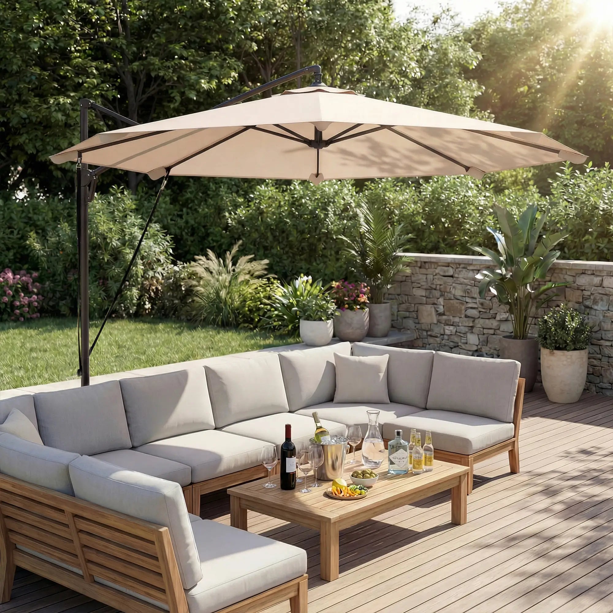 10FT Cantilever Patio Umbrella, 8 Ribs With Cover, Wind Ropes, Khaki Offset Cantilever Umbrellas at Gallery Canada