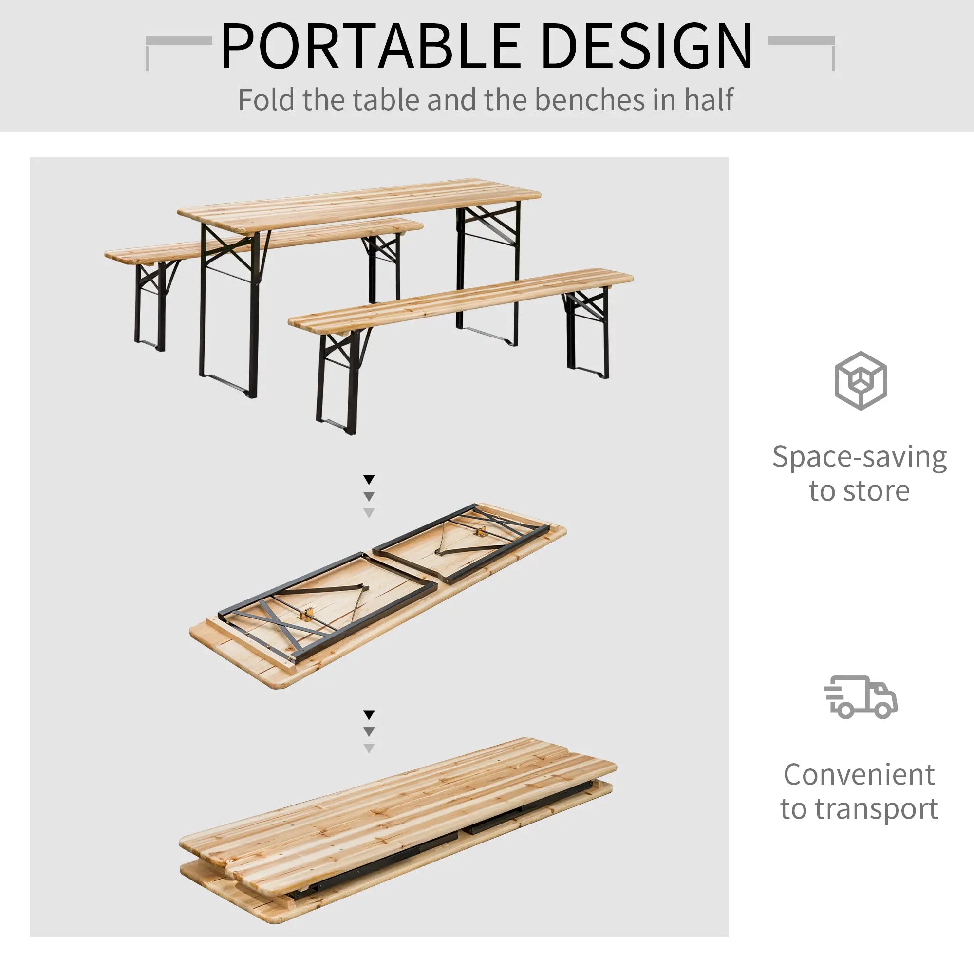 3 Pc Folding Picnic Table Set, 1 Table & 2 Benches, Portable Bistro Sets at Gallery Canada