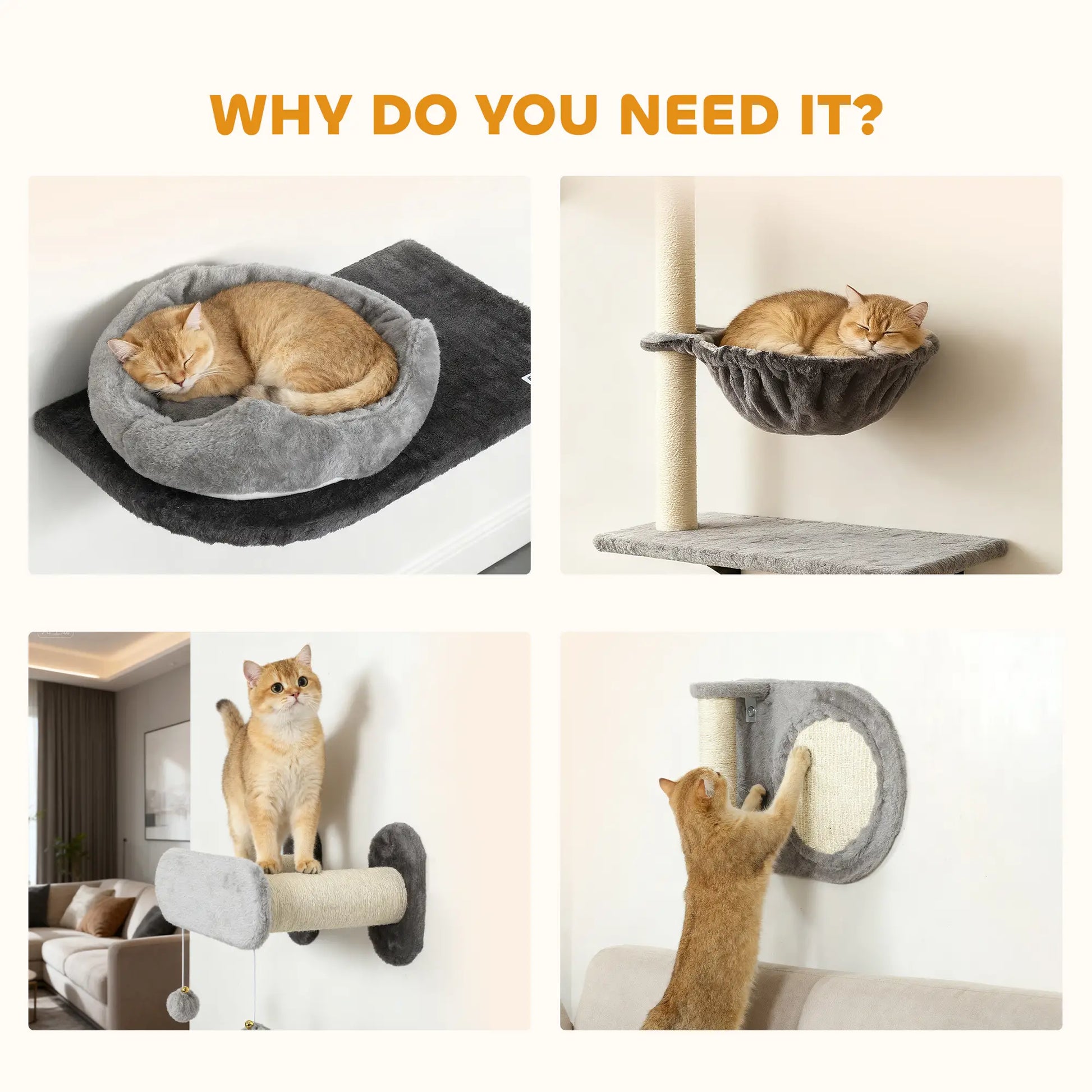 4Pcs Cat Wall Shelves with Scratching Post, Pad, Hammock, Bed Cat Climbing Wall at Gallery Canada