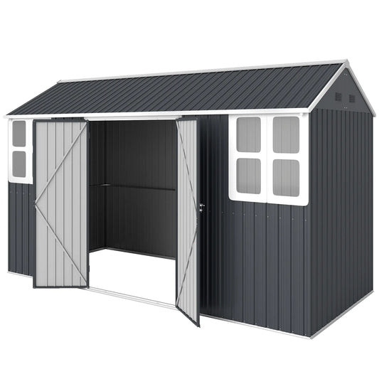 12' x 5.5' Metal Garden Shed, Outdoor Storage, Lockable Door, Dark Grey