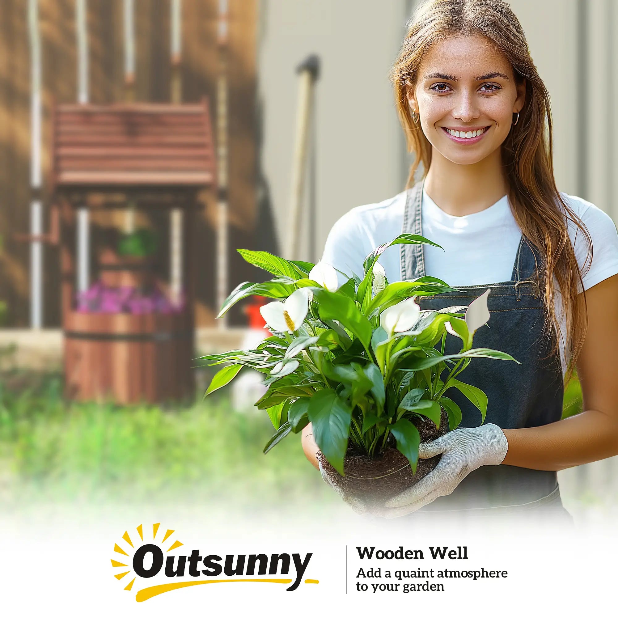 Wood Wishing Well Planter, With Hanging Bucket And Drainage, Tan Water Fountains at Gallery Canada
