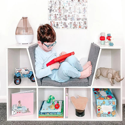6-Cubby Bookcase with Seat Cushion, Cube Storage Shelf, Grey Small Bookshelves at Gallery Canada