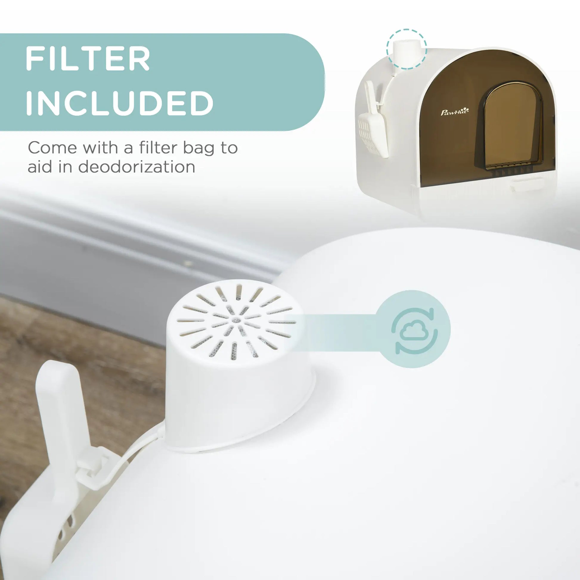 Cat Litter Box with Lid, Removable Tray, Scoop, Filter, White Cat Litter Box Enclosures at Gallery Canada