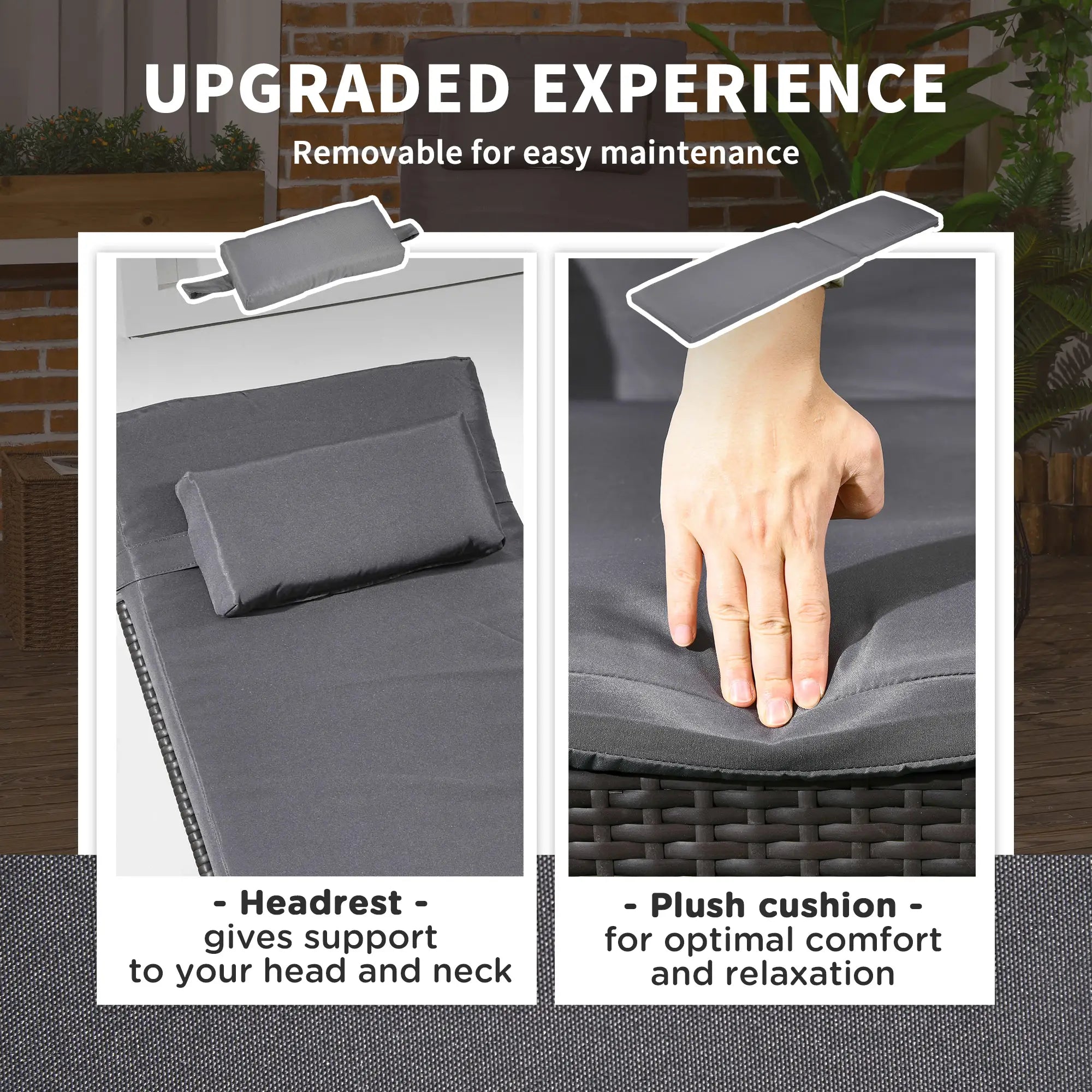 Outdoor Lounger, Adjustable Deck Chair, Headrest, Wheels, Deep Coffee, Med Grey, Coffee, Grey Chaise Loungers at Gallery Canada