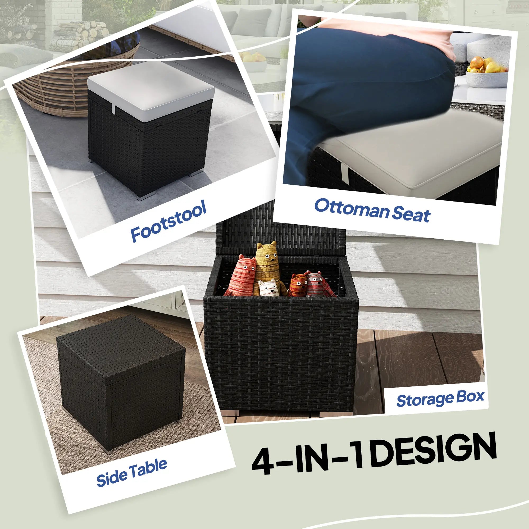 2 Wicker Outdoor Ottomans with Storage, Removable Cushion, Grey Patio Furniture Sets at Gallery Canada