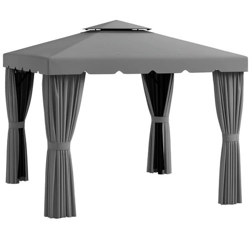 10' x 10' Outdoor Gazebo, Double Soft-Top, with Curtains, Light Grey