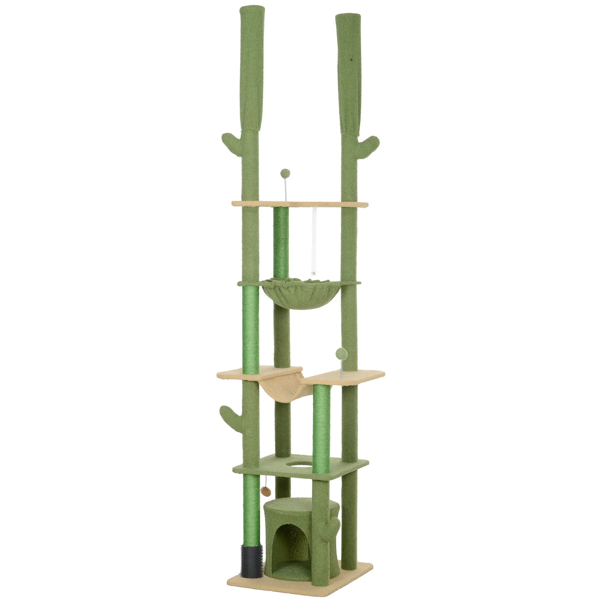 89"-100" Cat Tree Tower for Large Cats, Scratching Posts, Grooming Brush, Green Floor to Ceiling Cat Trees Green, Brown at Gallery Canada