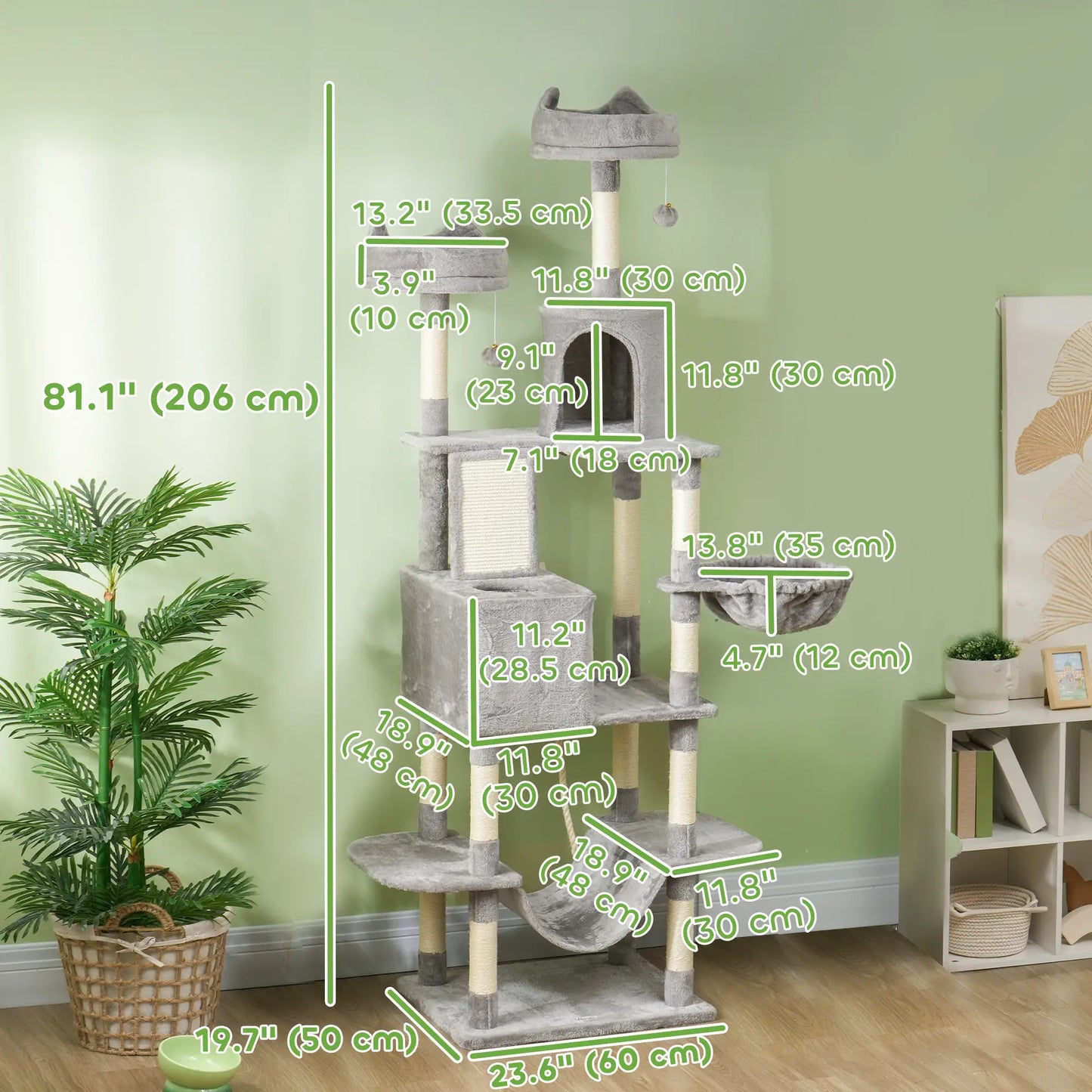 81" Large Cat Tree, Scratching Posts, Condos, Beds, Hammocks, Light Grey Cat Towers at Gallery Canada