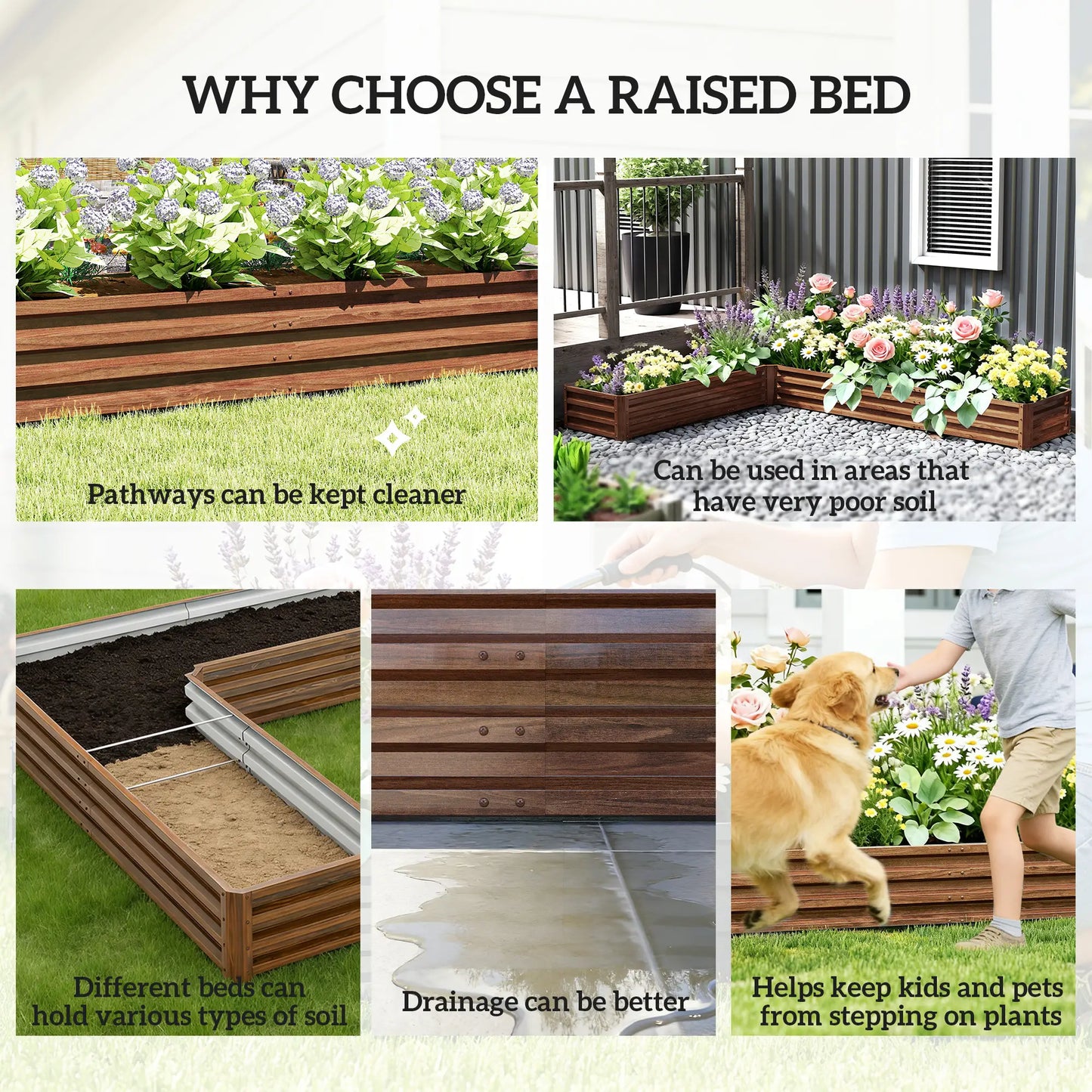 L-Shaped Raised Garden Bed, 82" x 109" x 12", Galvanized Steel Planter Box, Dark Brown Galvanized Planter Boxes at Gallery Canada