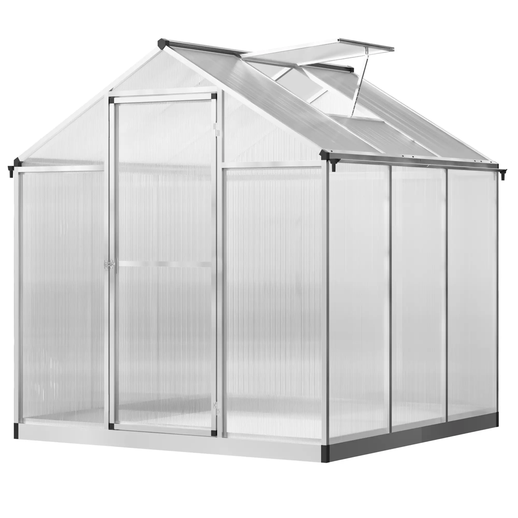 6' x 6' x 6.4' Walk-in Greenhouse, Polycarbonate Panels, Outdoor Walk In Greenhouses Transparent Sheets, Silver Frame at Gallery Canada