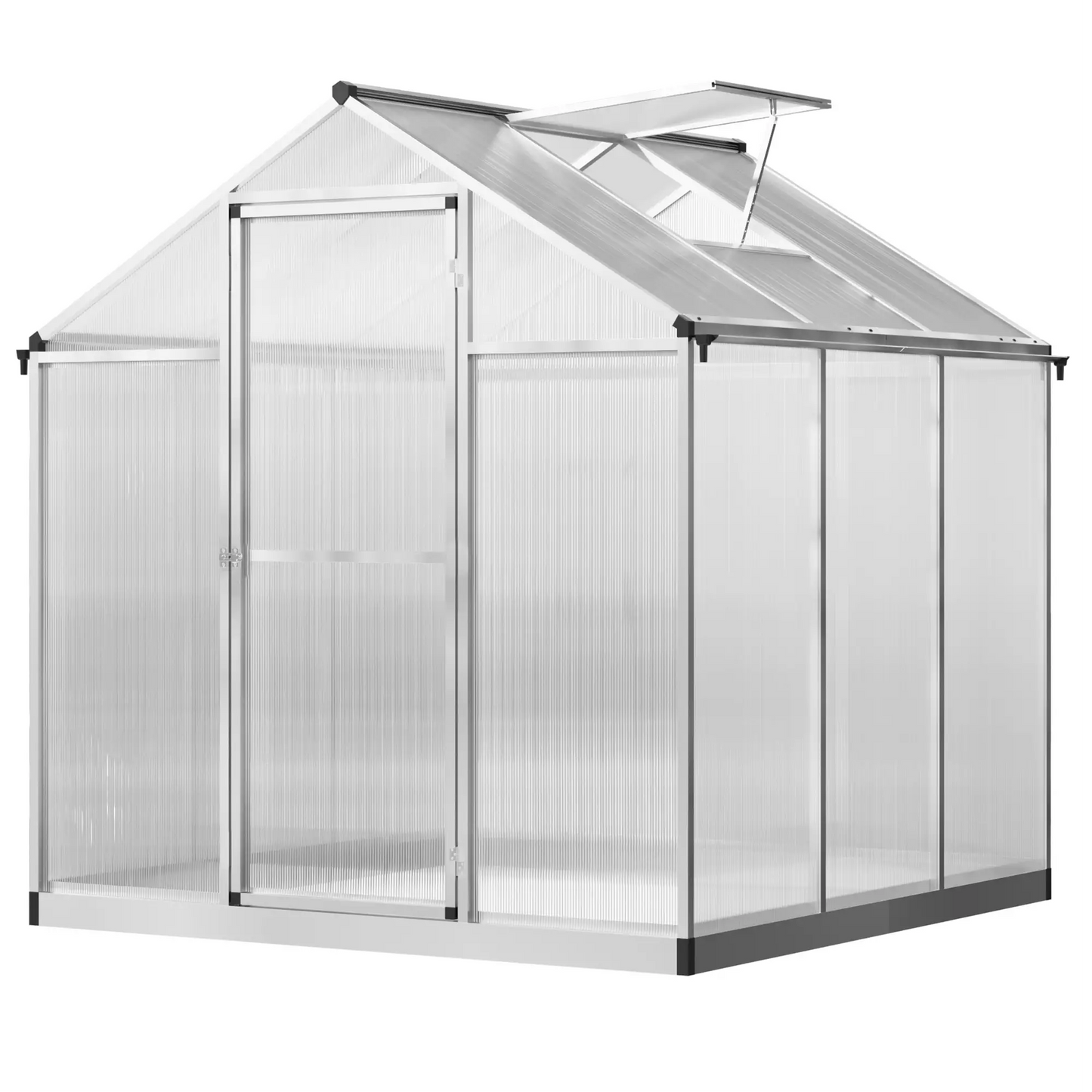 6' x 6' x 6.4' Walk-in Greenhouse, Polycarbonate Panels, Outdoor Walk In Greenhouses Transparent Sheets, Silver Frame at Gallery Canada
