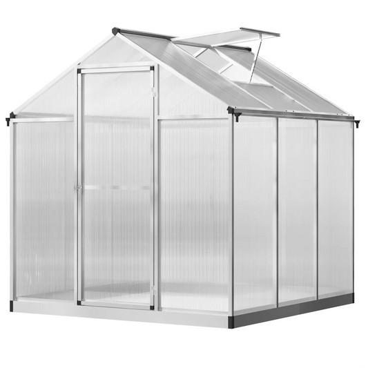 6' x 6' x 6.4' Walk-in Greenhouse, Polycarbonate Panels, Outdoor Walk In Greenhouses Transparent Sheets, Silver Frame at Gallery Canada