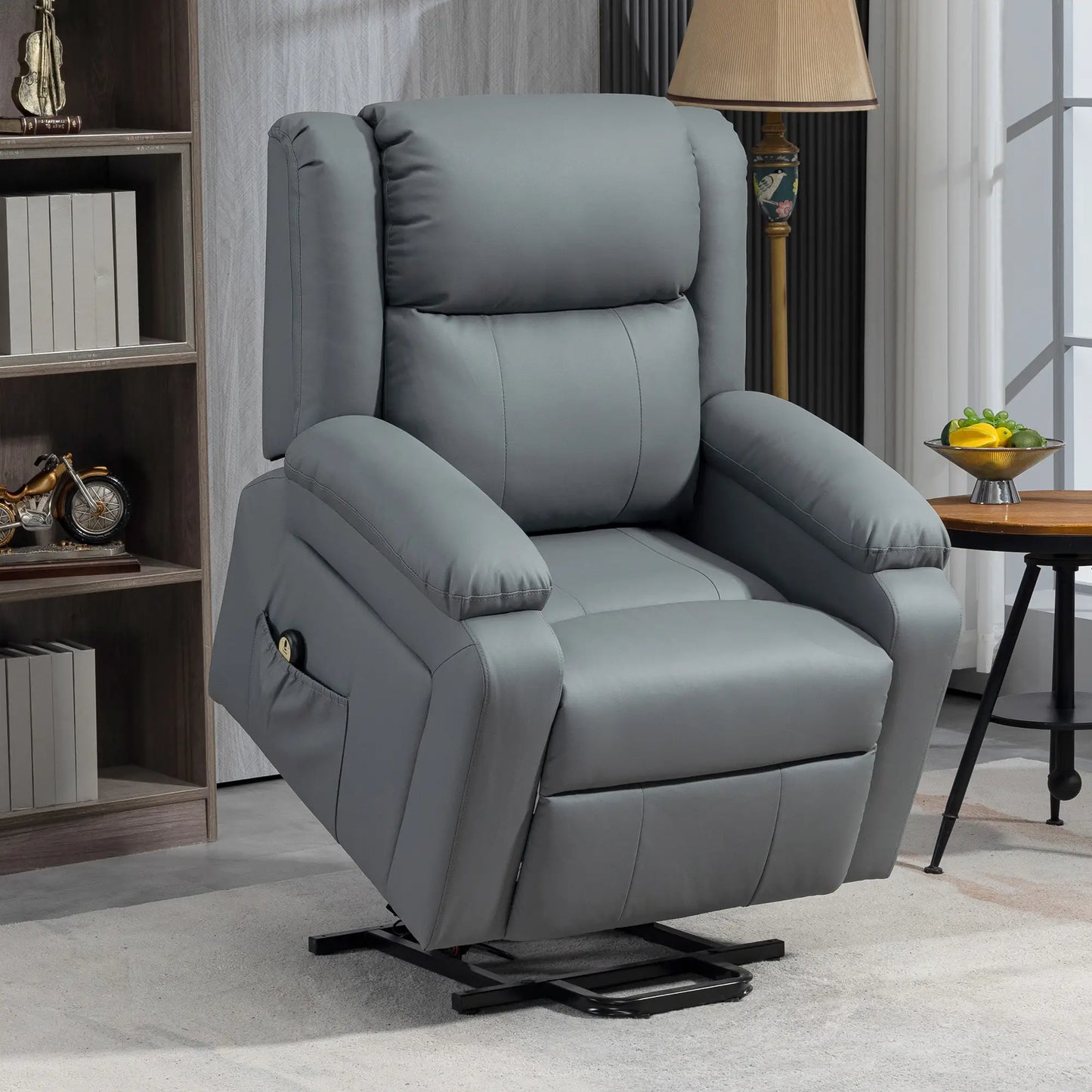 Electric Recliner Chair, PU Leather, Remote, Side Pockets, Grey Electric Power Lift Chairs at Gallery Canada