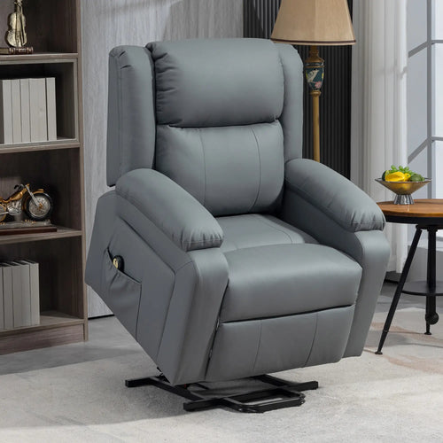 Electric Recliner Chair, PU Leather, Remote, Side Pockets, Grey