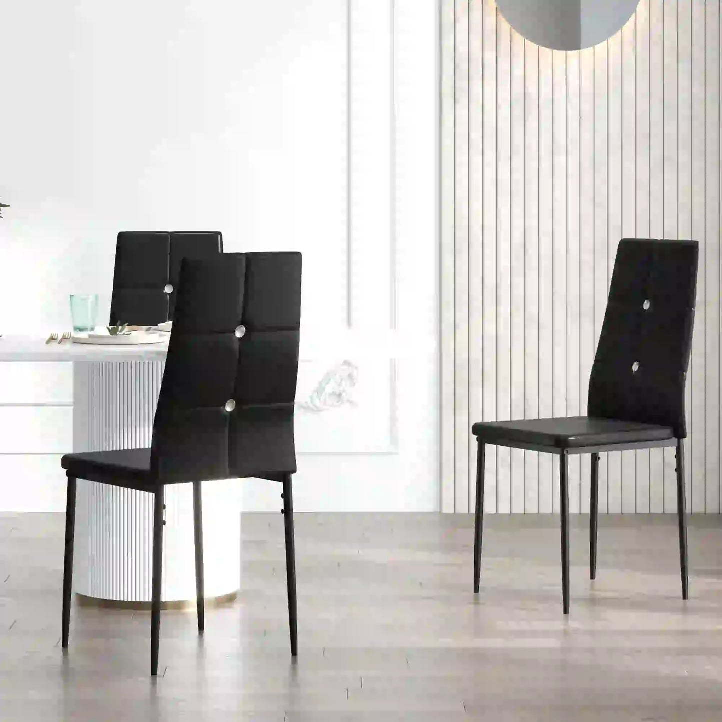 Set of 6 Button Tufted Side Chairs, Upholstered Seat, Steel Legs, Black Dining Chairs at Gallery Canada