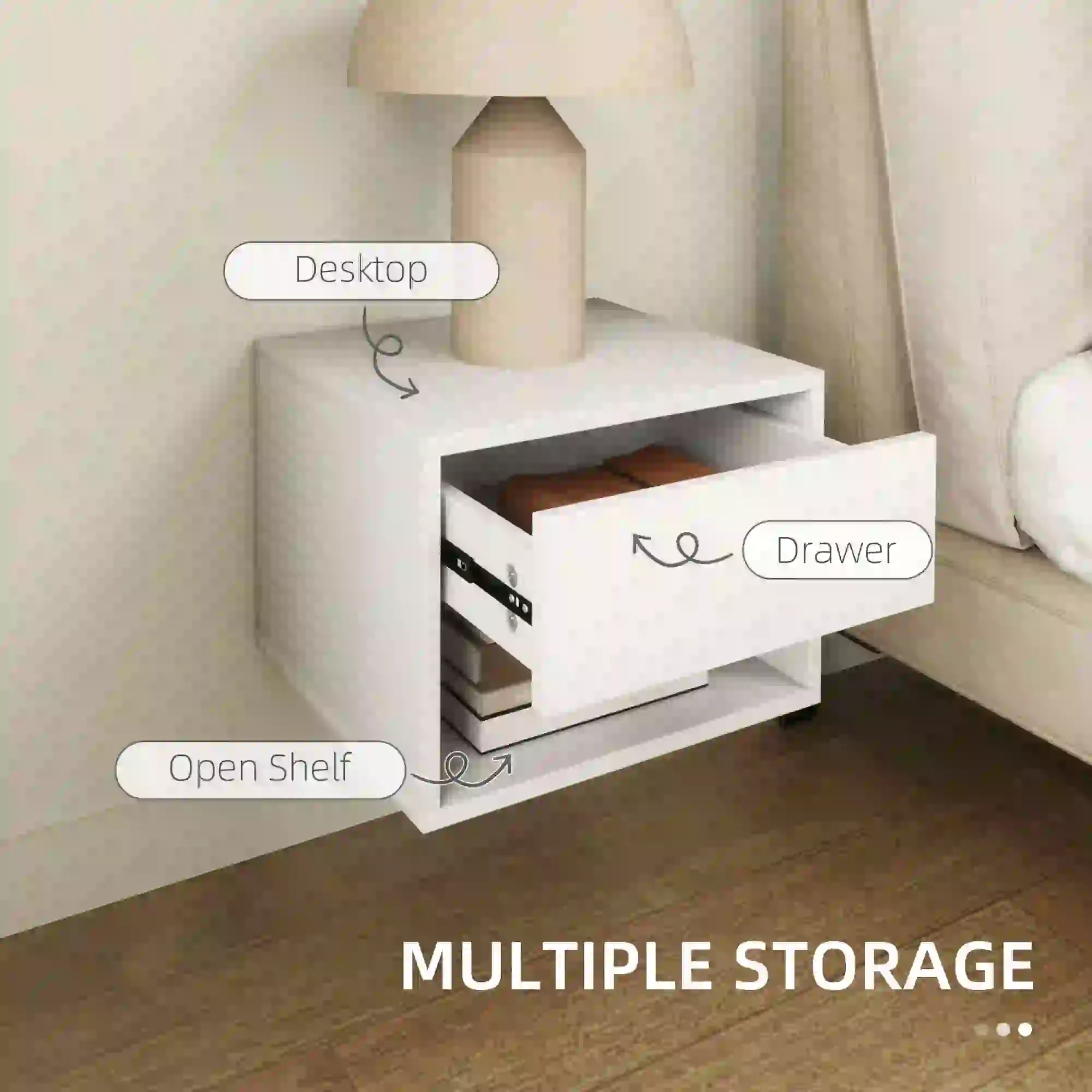 Floating Nightstand Set of 2, Wall Mounted Bedside Table, White Bedside Tables at Gallery Canada