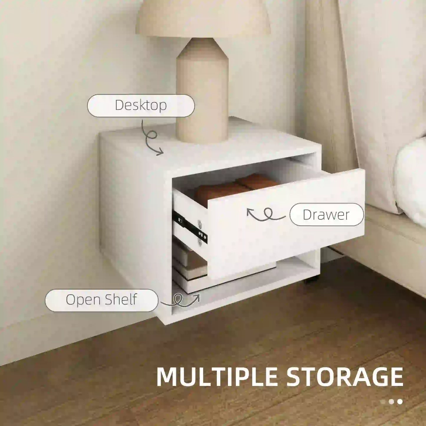 Floating Nightstand Set of 2, Wall Mounted Bedside Table, White Bedside Tables at Gallery Canada