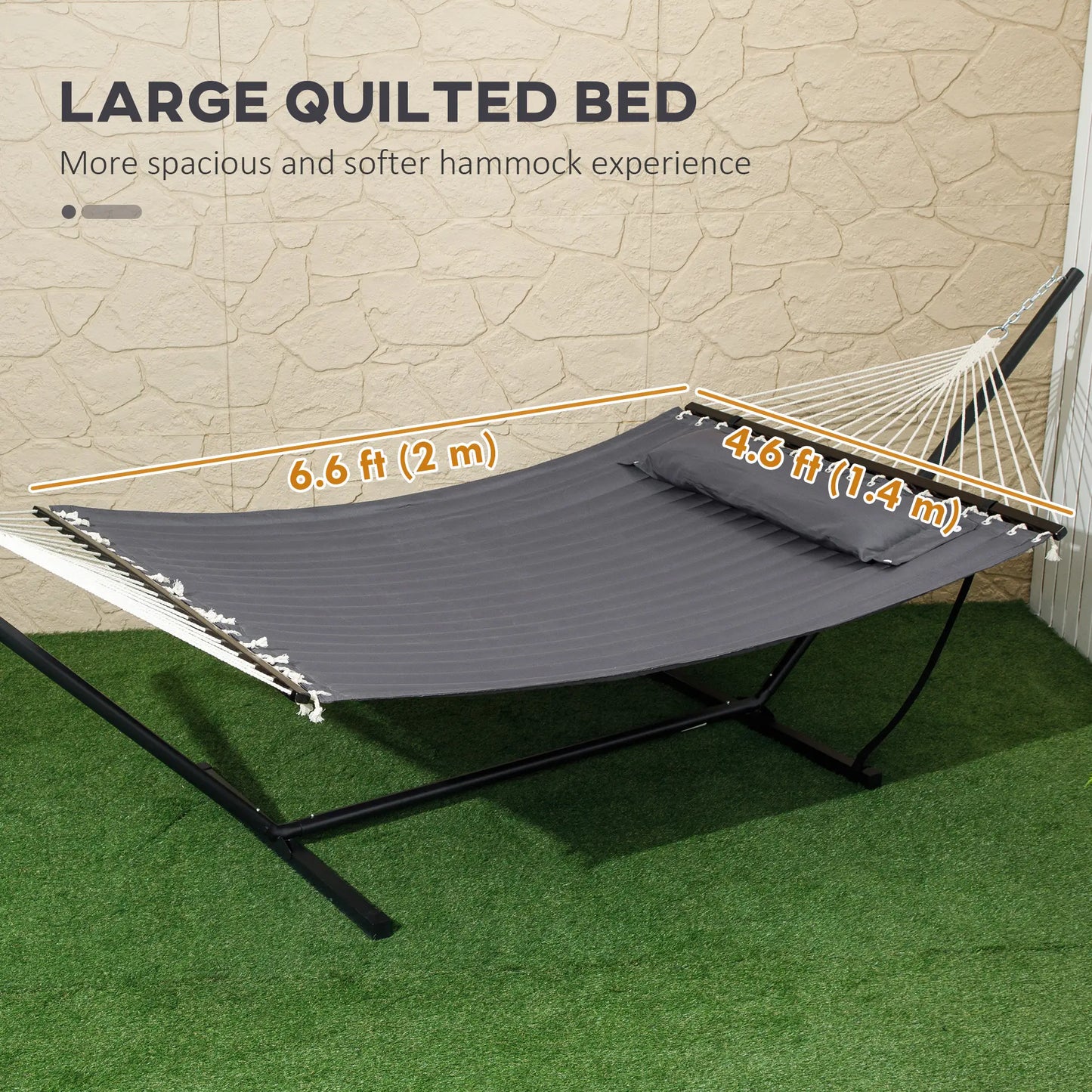 2 Person Quilted Hammock with Stand, Pillow, Spreader Bars, Dark Grey Camping Hammocks at Gallery Canada