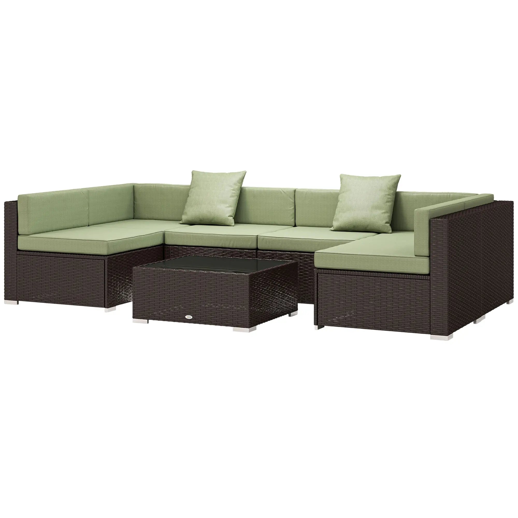 7-Piece Outdoor Rattan Furniture Set, Patio Wicker Sectional Sofa, Light Green Patio Furniture Sets Deep Coffee Rattan, Light Green Fabric at Gallery Canada