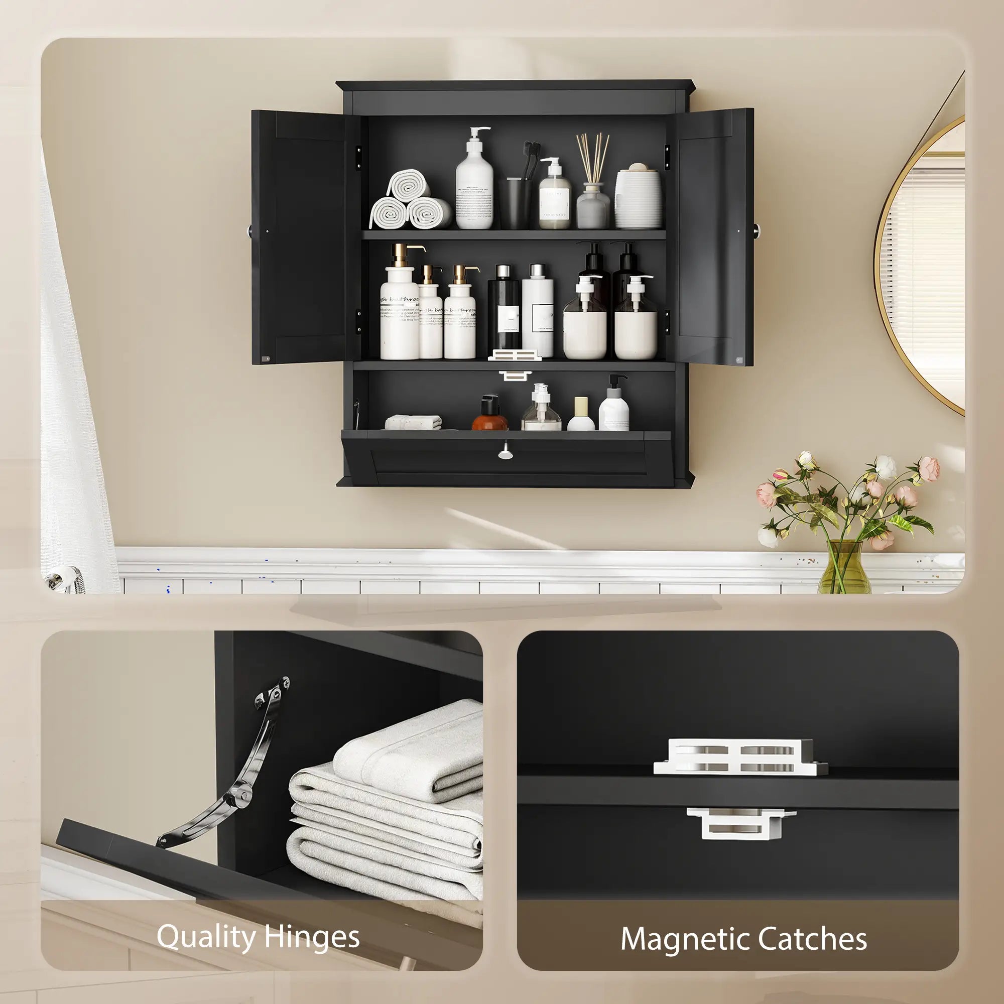Medicine Cabinet With Adjustable Shelf, Recessed Panels, Black Wall Mounted Cabinets at Gallery Canada