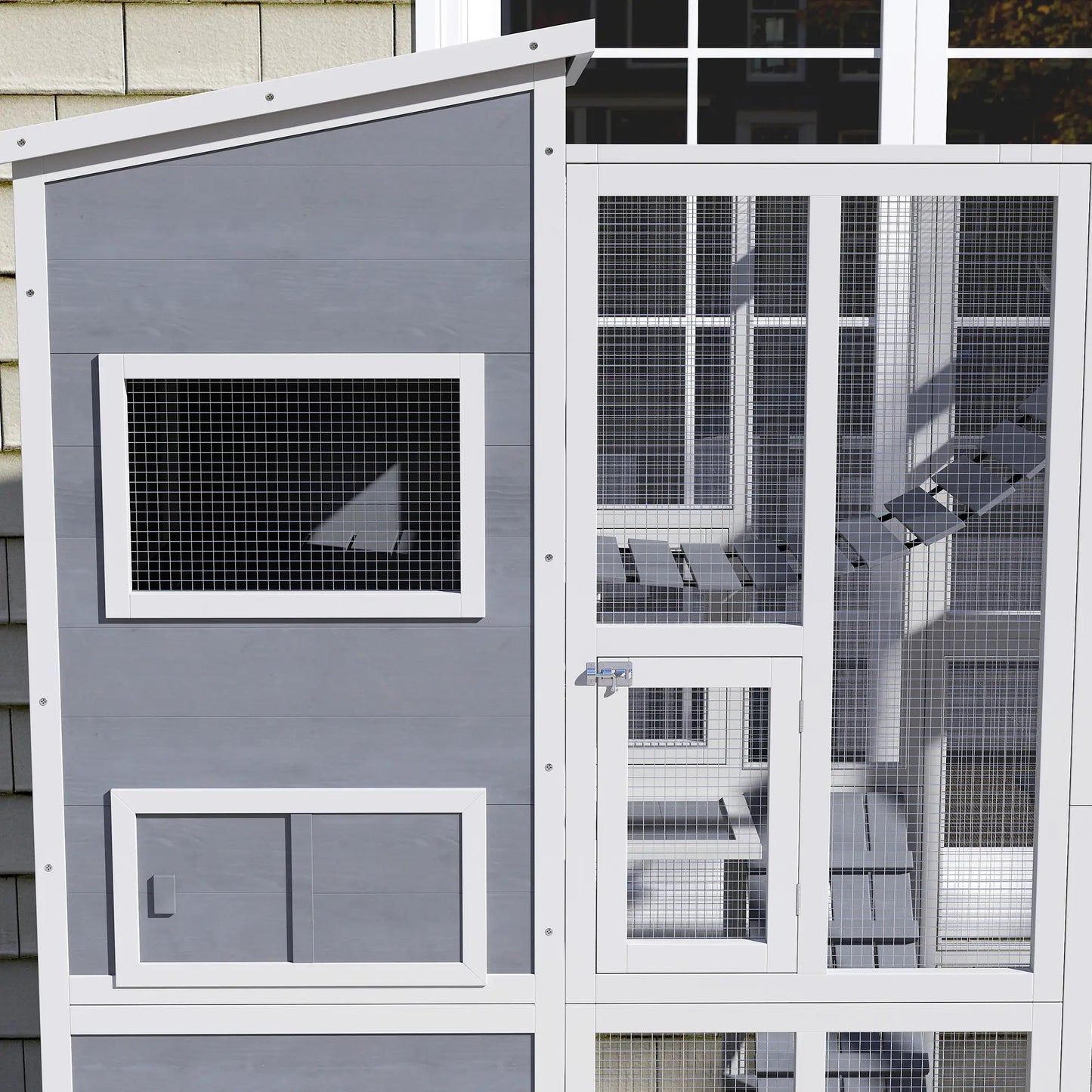 76" Catio Outdoor Cat Enclosure with Condo, Platforms, Grey Outdoor Cat Enclosures at Gallery Canada