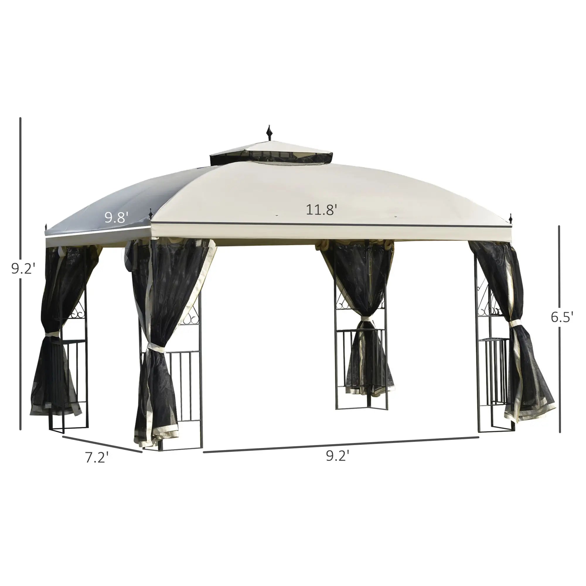 12' x 10' Outdoor Gazebo, Double Tier Roof, Removable Mesh, Beige Gazebos at Gallery Canada