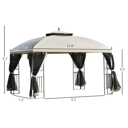 12' x 10' Outdoor Gazebo, Double Tier Roof, Removable Mesh, Beige Gazebos at Gallery Canada